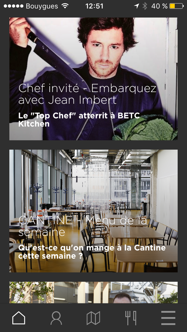 Capture d'écran de l'apploication mobile generale avec à l'affiche Jean Imbeet comme chef invité